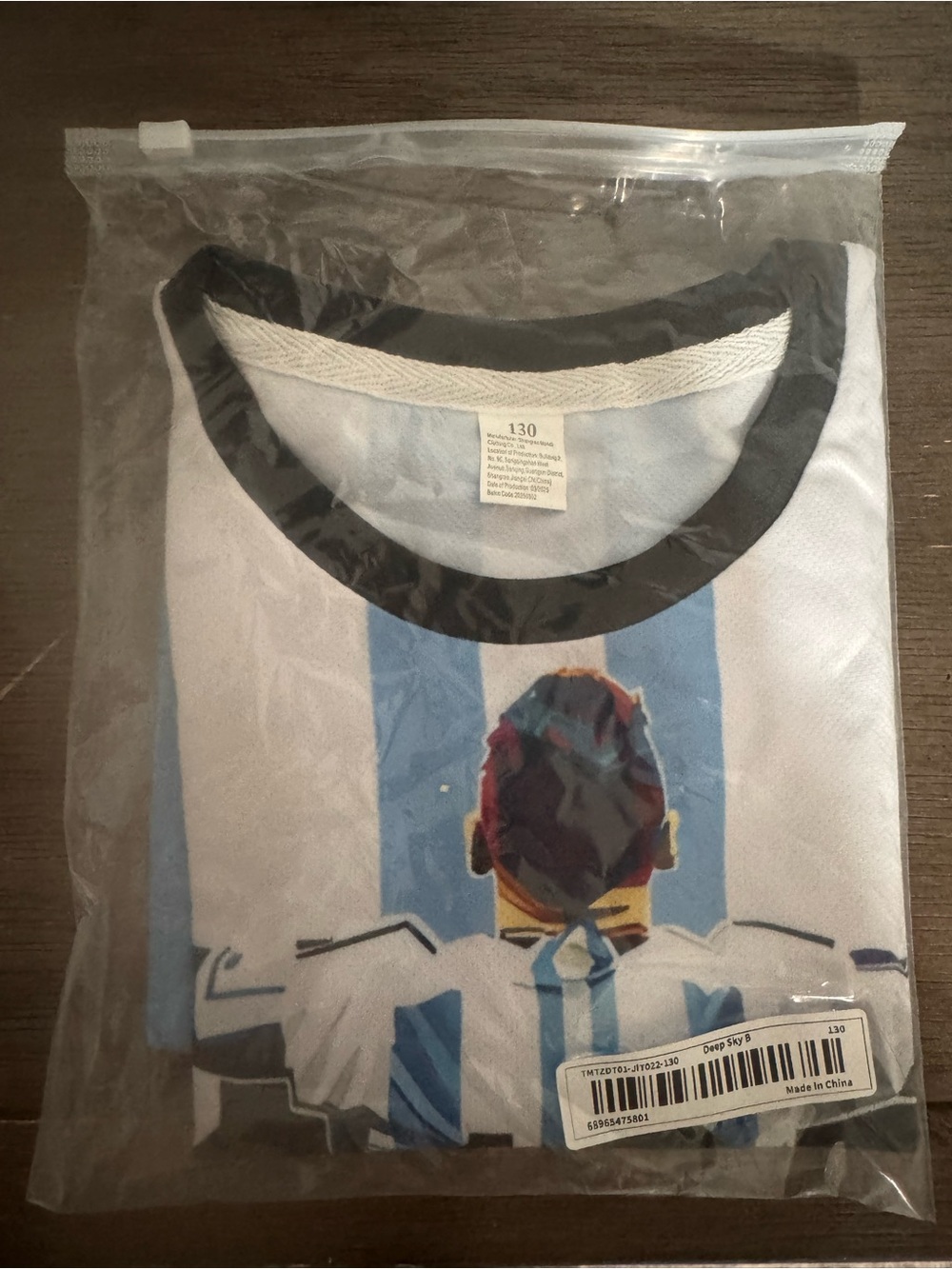 Kids Blue & White Soccer Stripe Graphic Jersey. Messi World Cup 67 6-7 futbol